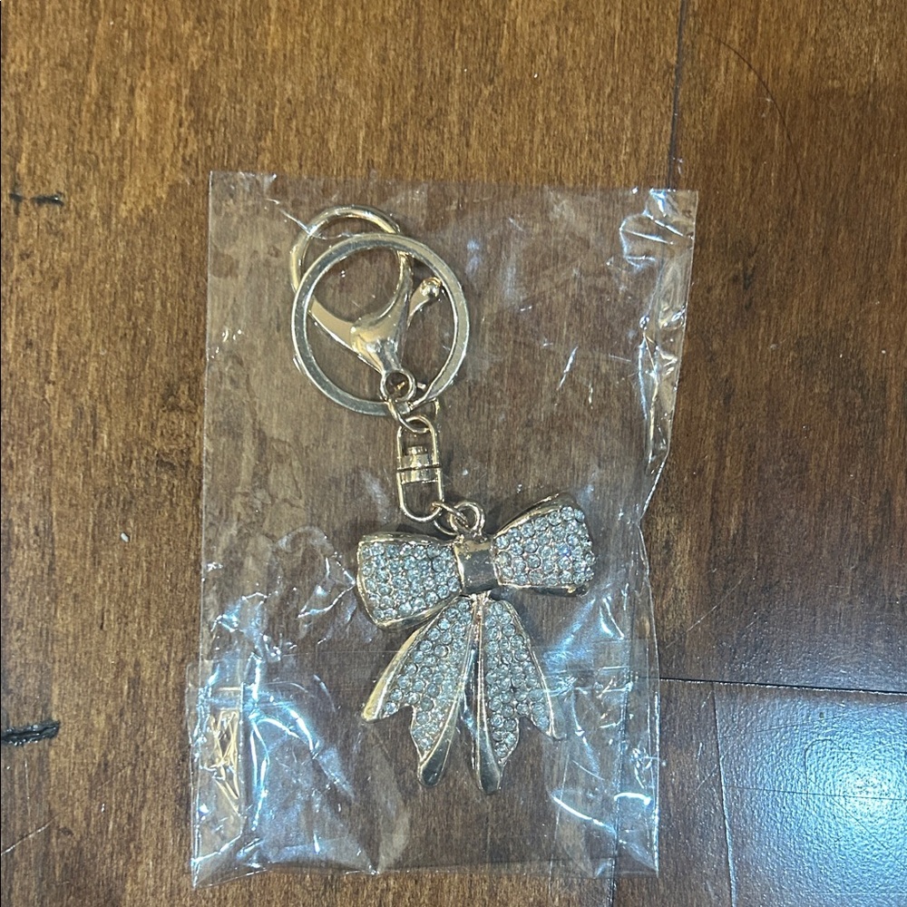 Sparkling Gold and Rhinestones Bow Key Holder or Charm